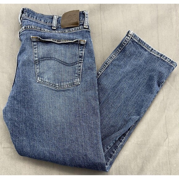 Lee Jeans Mens 36x29 Blue Medium Wash Regular Fit Straight Leg Denim Stretch - Picture 1 of 12